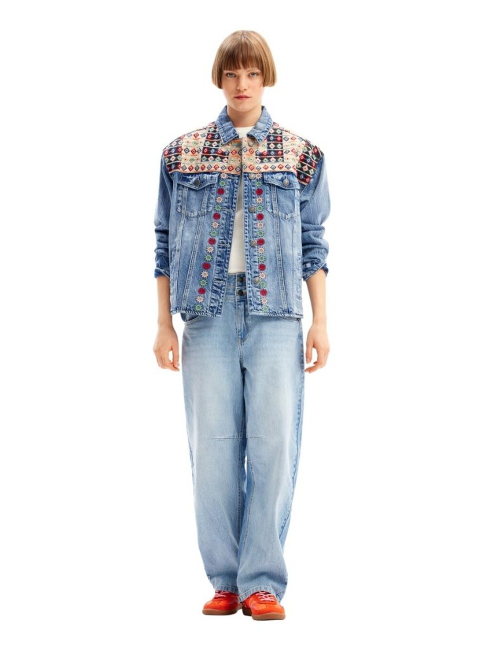 Women's Embroidered Denim Trucker Jacket